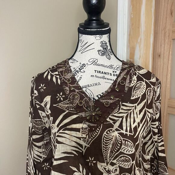 Alfred Dunner Cotton Blouse Brown Floral Size 8P - Picture 2 of 8